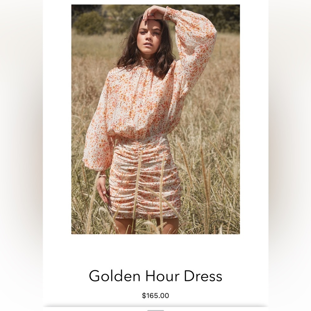 Floral Print Long Sleeve Mini Dress - Peach/White - Picture 2 of 10